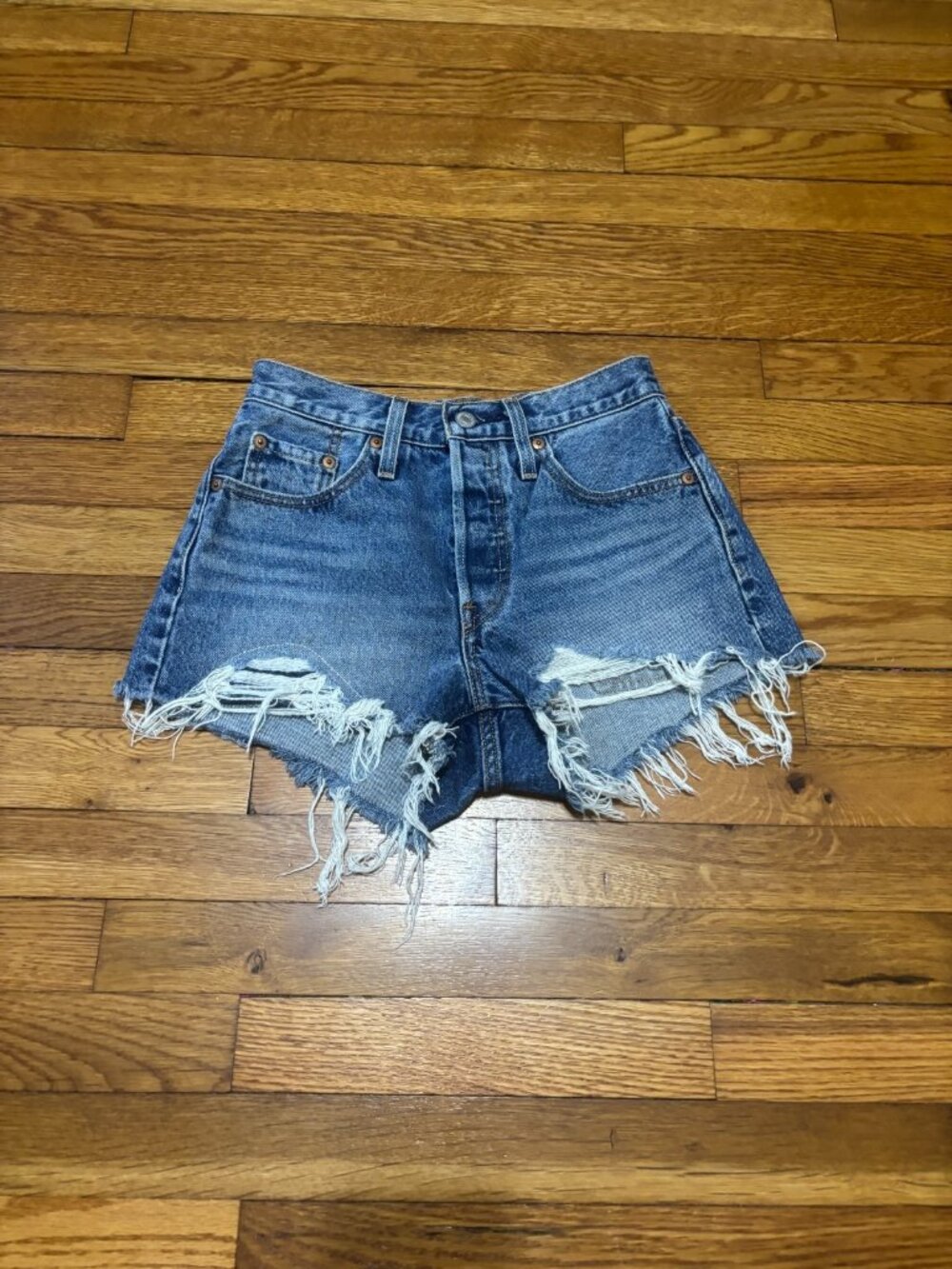 Levi's Womens 501 High Waist Distressed Cut Off Denim Shorts Size 24 Button Fly